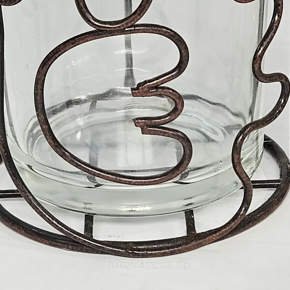 Vtg Chicken Bird Tea Light Votive Candle Holder Clear Glass Rustic Metal Holder